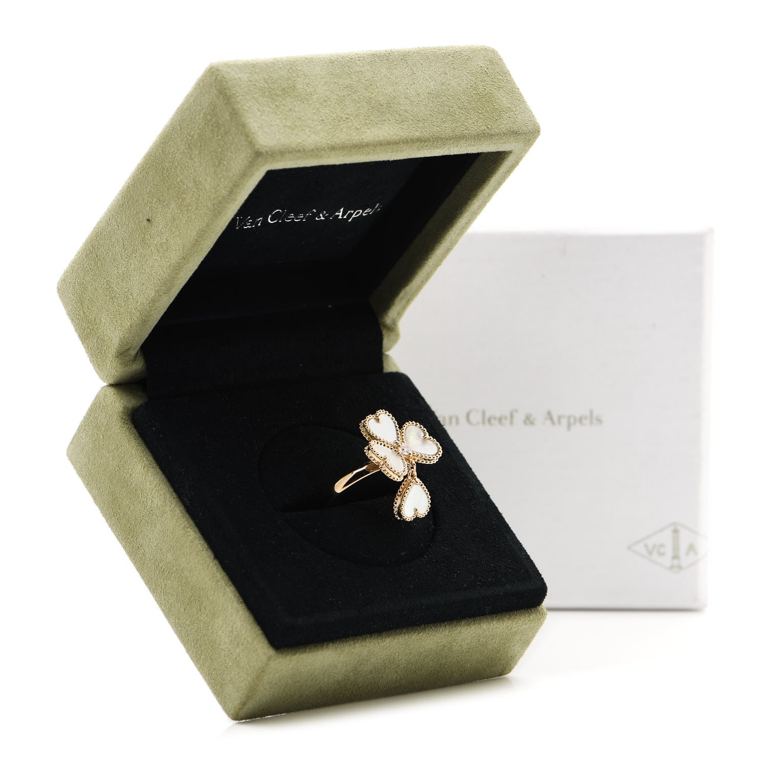 Van Cleef & Arpels 18K Yellow Gold Diamond Mother of Pearl Sweet Alhambra Effeuillage Ring 52 6 5 of 5