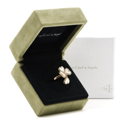 Van Cleef & Arpels 18K Yellow Gold Diamond Mother of Pearl Sweet Alhambra Effeuillage Ring 52 6 5 of 5