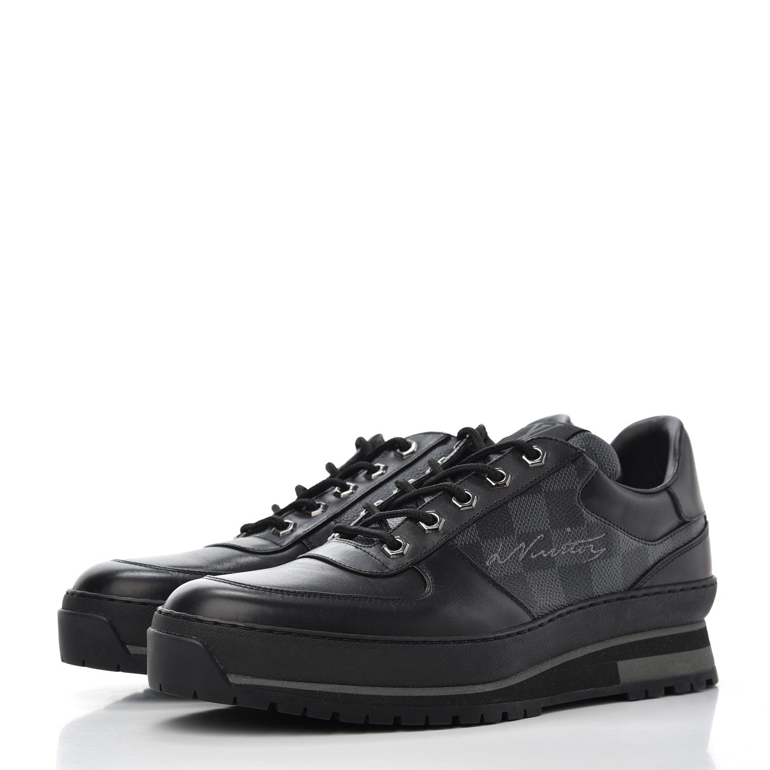 Louis Vuitton Calfskin Damier Graphite Mens Harlem Sneakers 7 Black 3 of 9