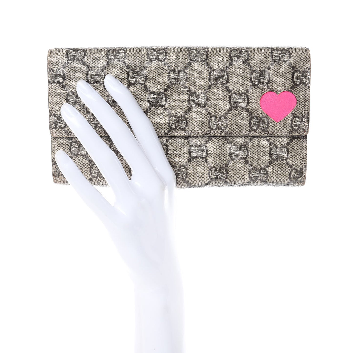 GG Supreme Monogram Continental Heart Wallet Fluorescent Fuchsia