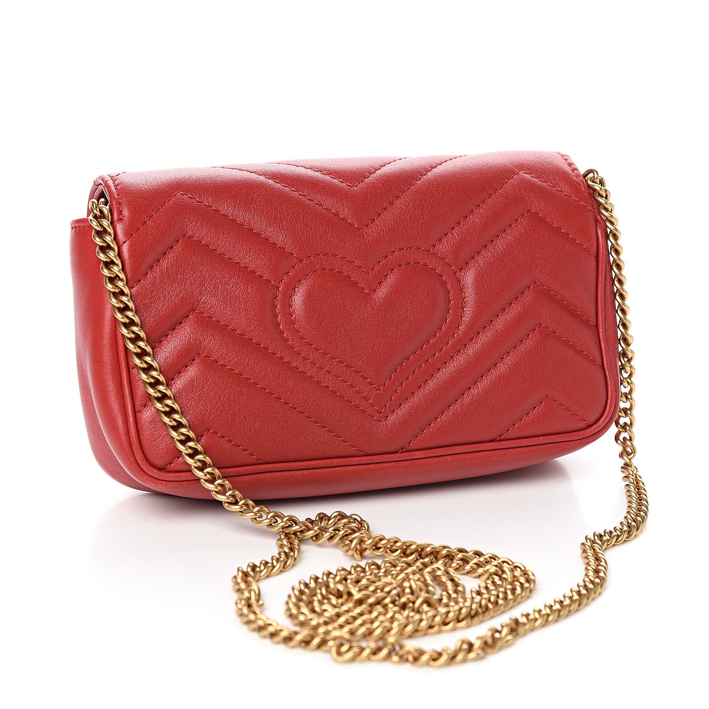 Calfskin Matelasse Super Mini GG Marmont Shoulder Bag Hibiscus Red