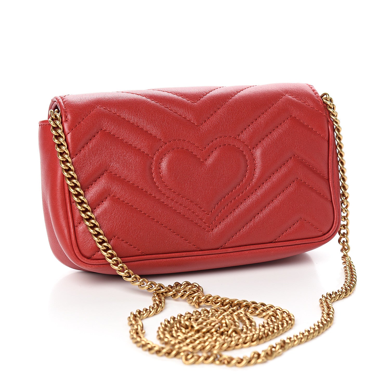 Gucci Calfskin Matelasse Super Mini GG Marmont Shoulder Bag Hibiscus Red 2 of 10