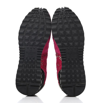 Valentino Garavani Macrame Lace Suede Womens Rockrunner Sneakers 35.5 Fuxia Multicolor 4 of 4