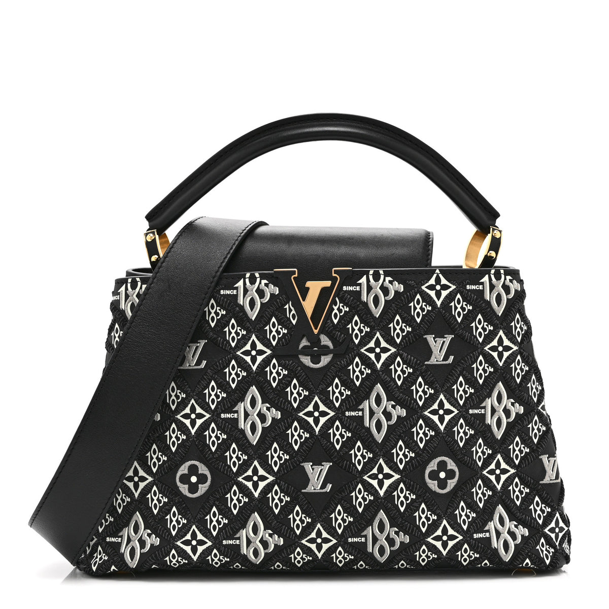 Calfskin Since 1854 Embroidered Capucines PM Black