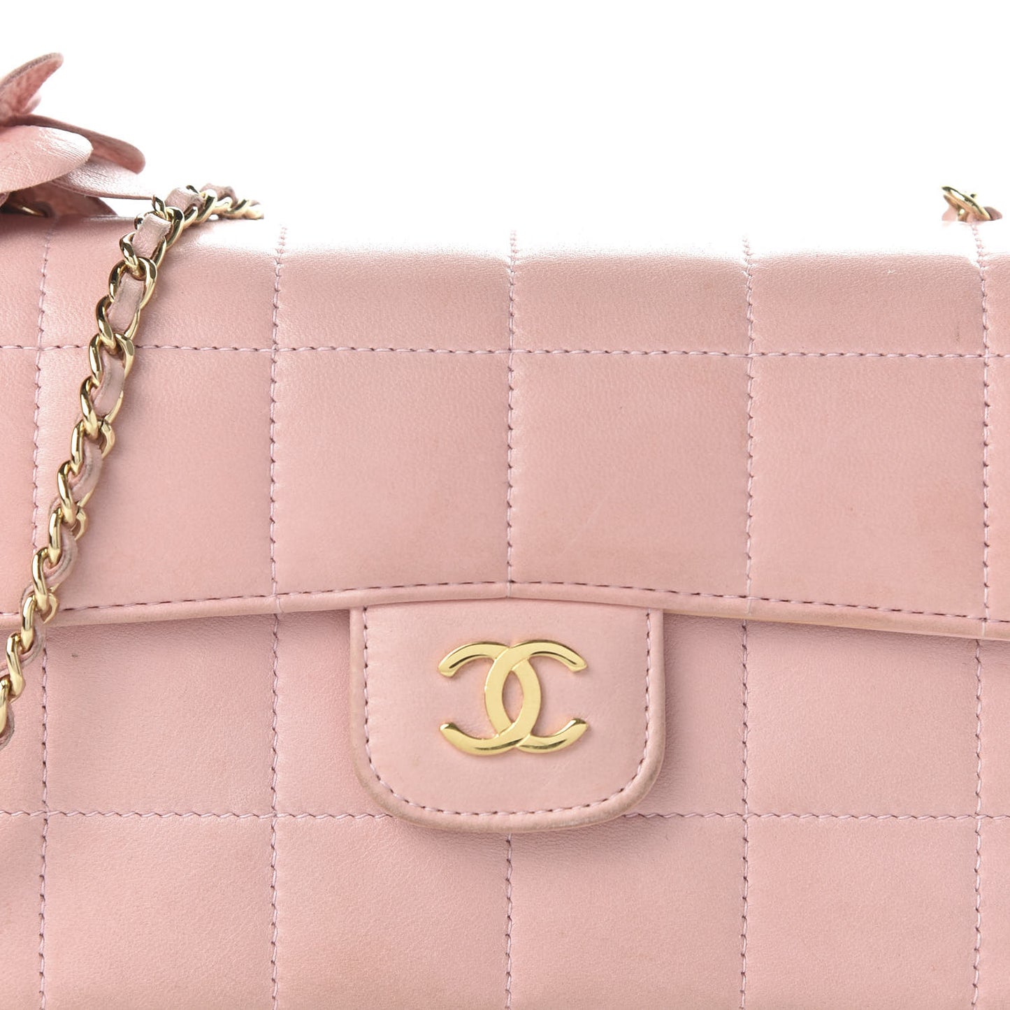 Lambskin Quilted Mini Chocolate Bar Camellia Flap Pink