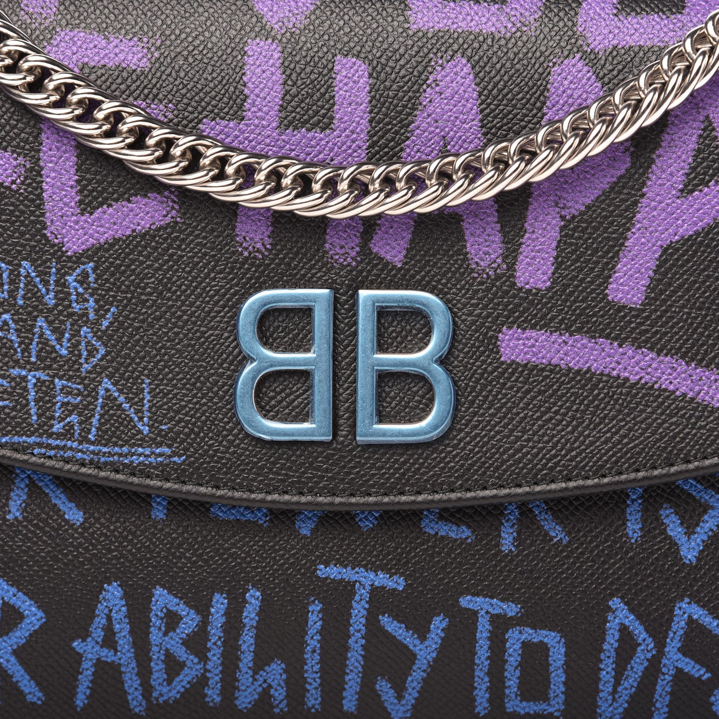 Grained Calfskin Graffiti M BB Round Shoulder Bag Black Bleu Violet