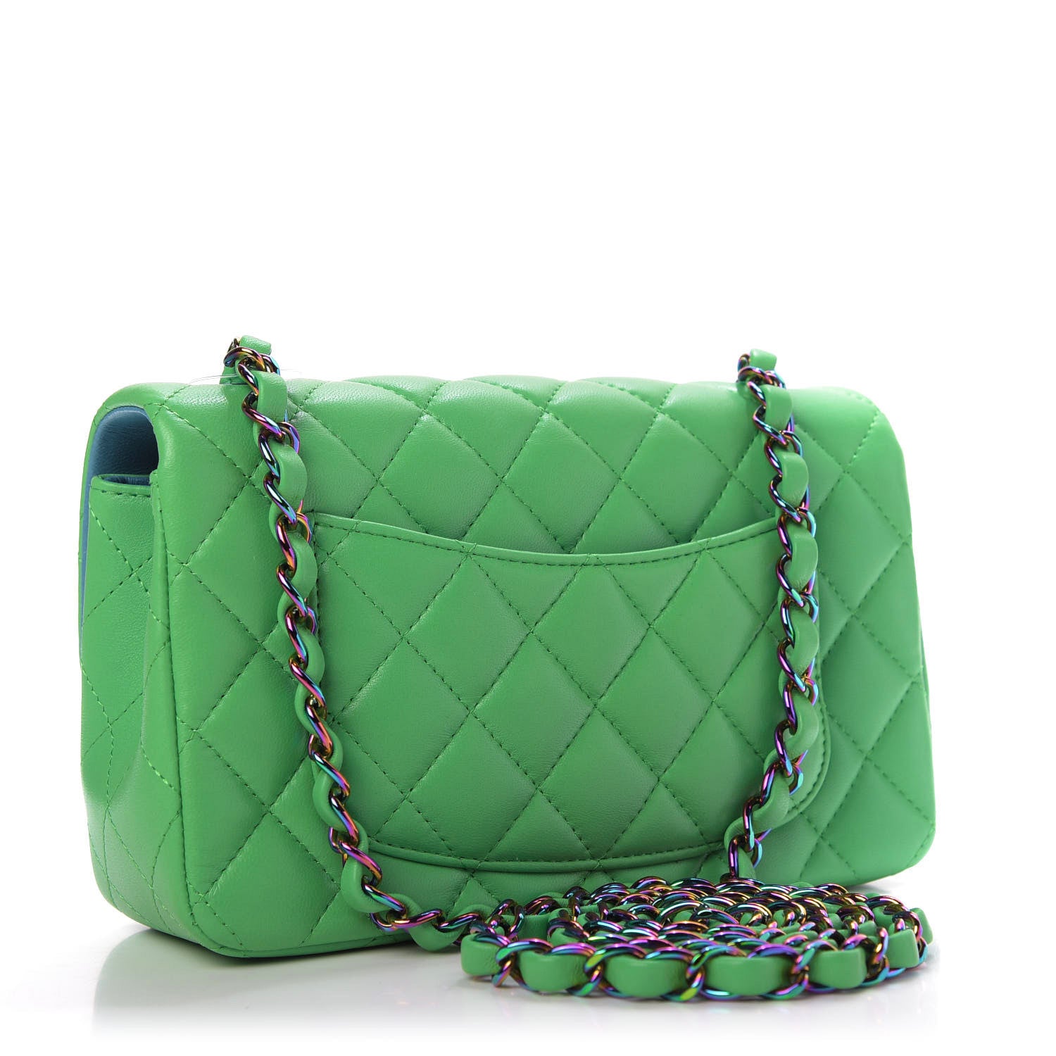 Chanel Lambskin Quilted Mini Rectangular Flap Green Blue 3 of 10