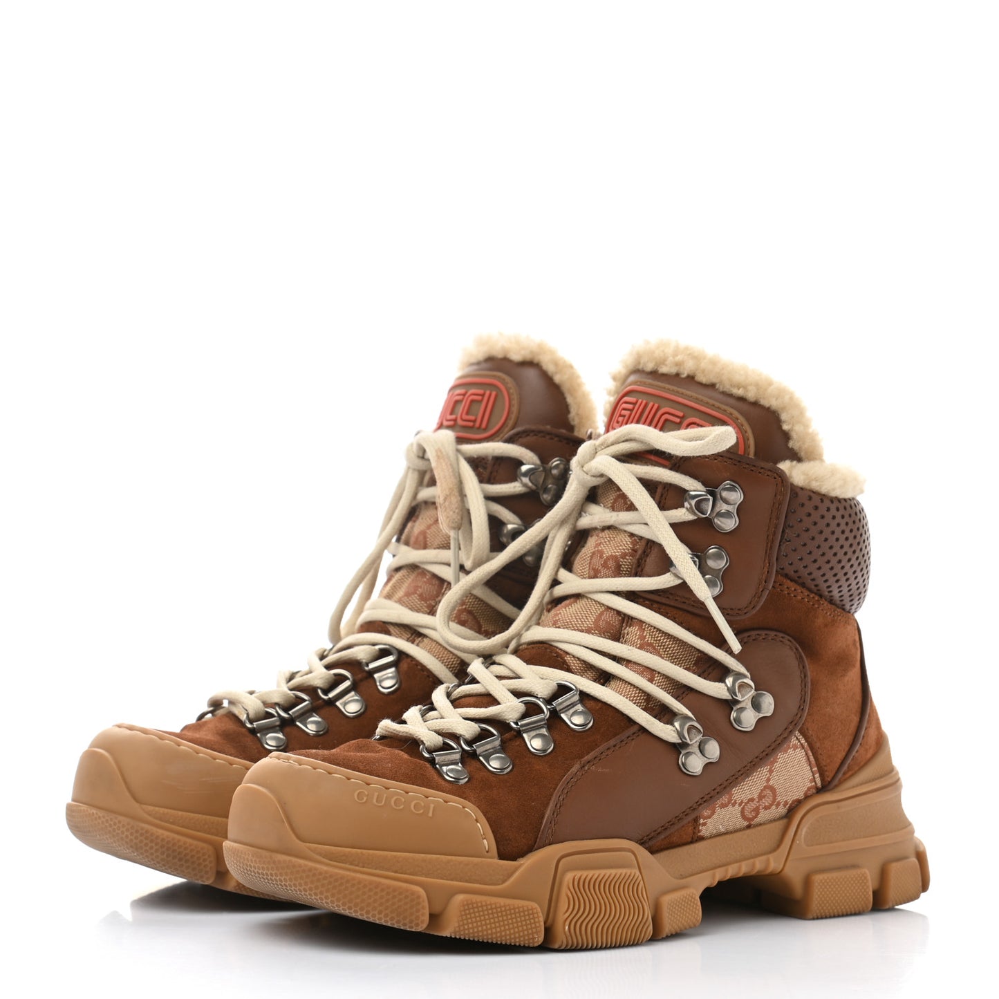 X SEGA Suede Shearling Calfskin GG Monogram Womens Flashtrek High-Top Sneakers 36 New Cuir Beige Ruggine