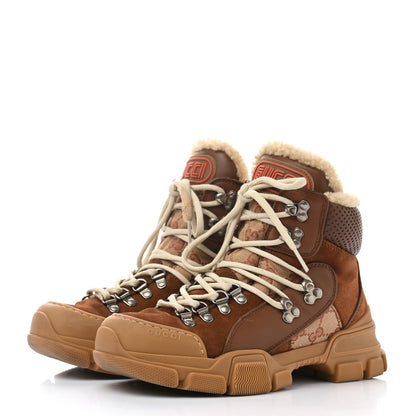 Gucci X SEGA Suede Shearling Calfskin GG Monogram Womens Flashtrek High-Top Sneakers 36 New Cuir Beige Ruggine 3 of 8