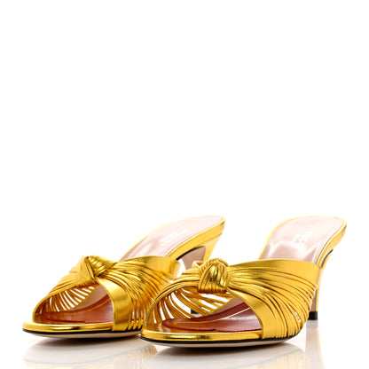 Gucci Metallic Nappa Crawford Knotted Mid Heel Slides 36 Gold 3 of 8