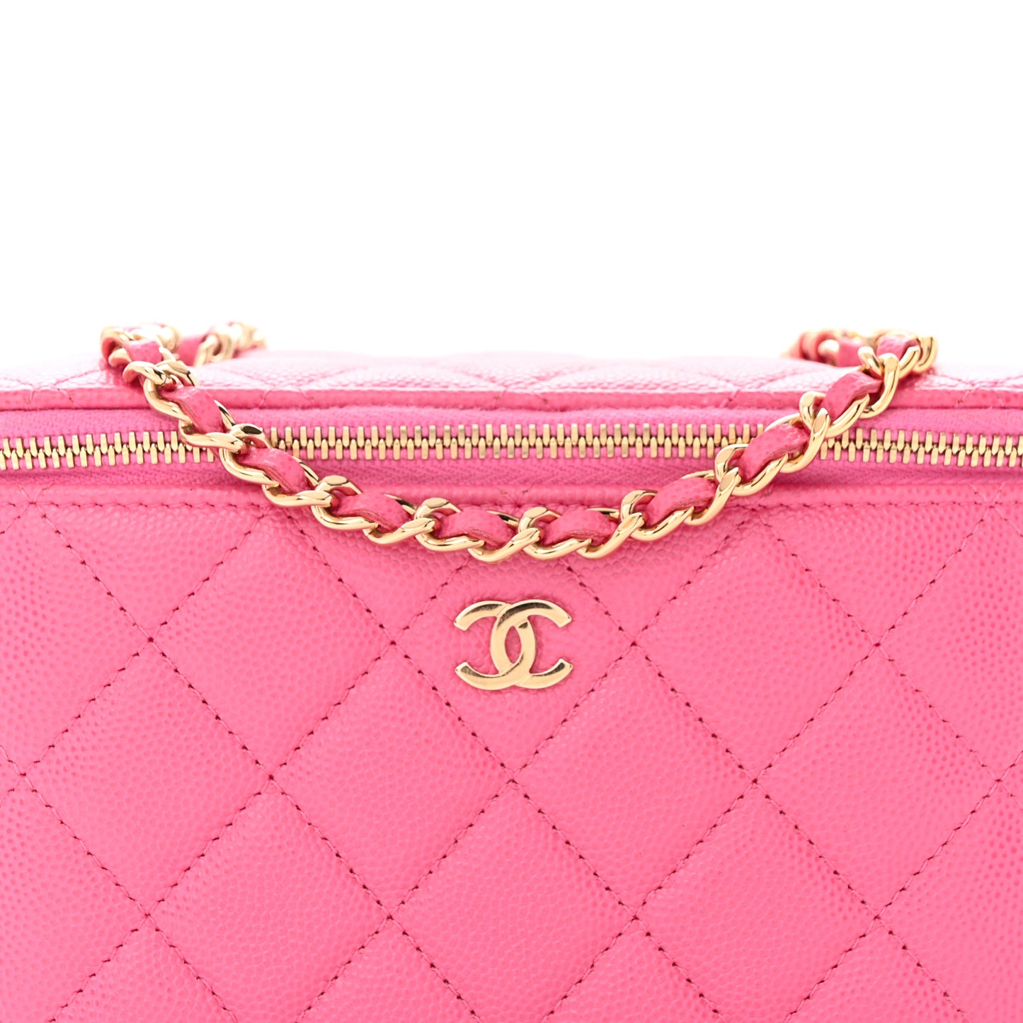 Caviar Quilted Small Vanity Case With Chain Pink