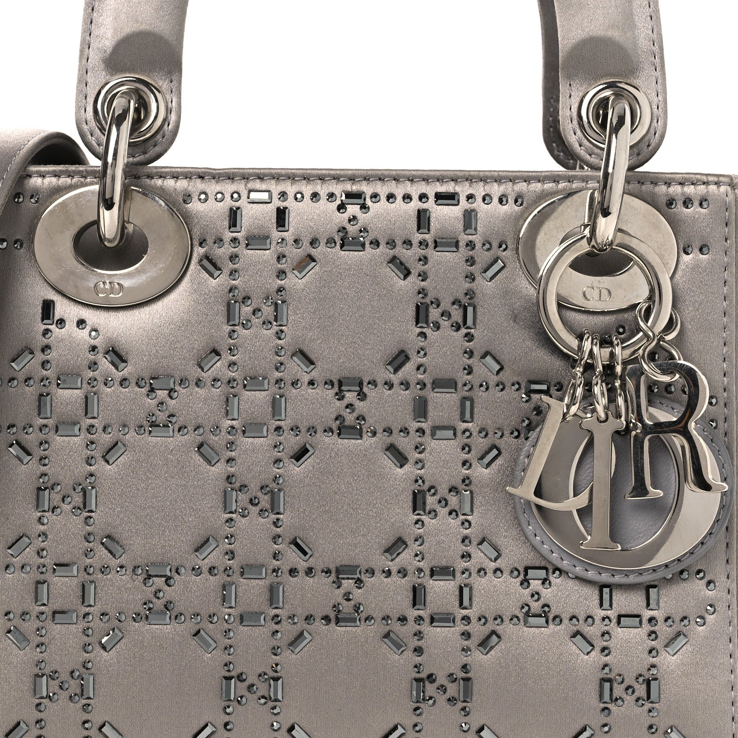 Christian Dior Satin Crystal Cannage Mini Lady Dior Gray 1830536