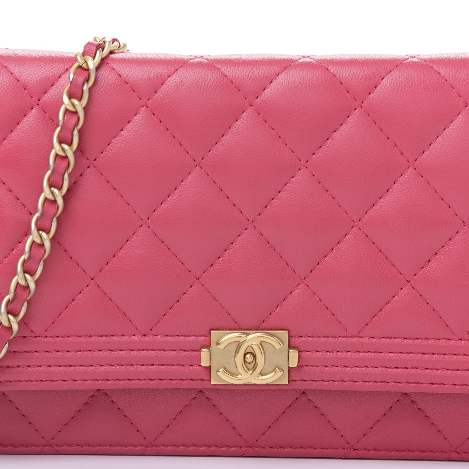Chanel Lambskin Quilted Boy Wallet On Chain WOC Fuchsia 10 of 11