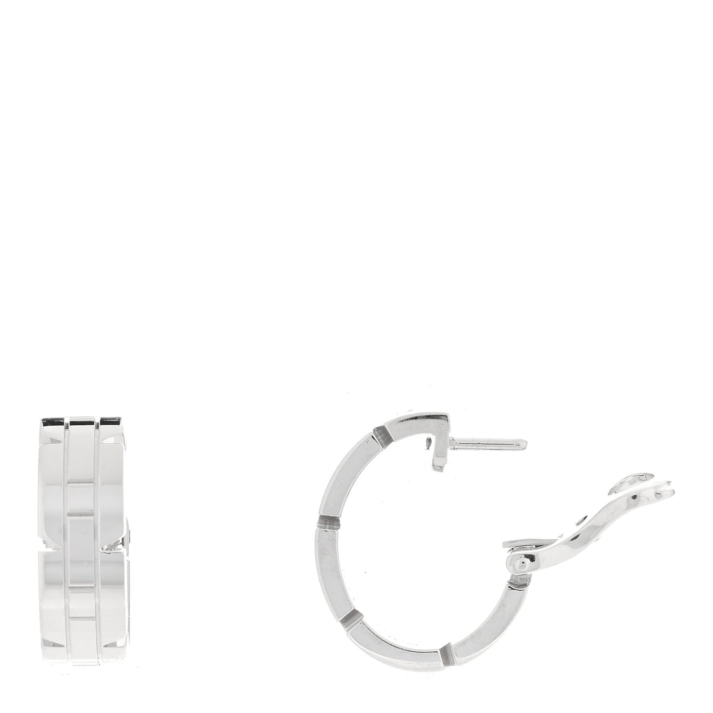 18K White Gold Tank Francaise Hoop Earrings