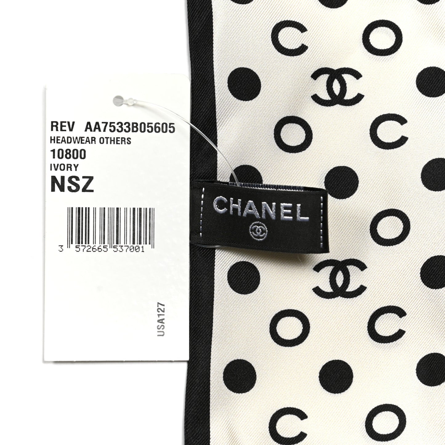 Silk Polka Dot CC Bandeau Scarf White Black
