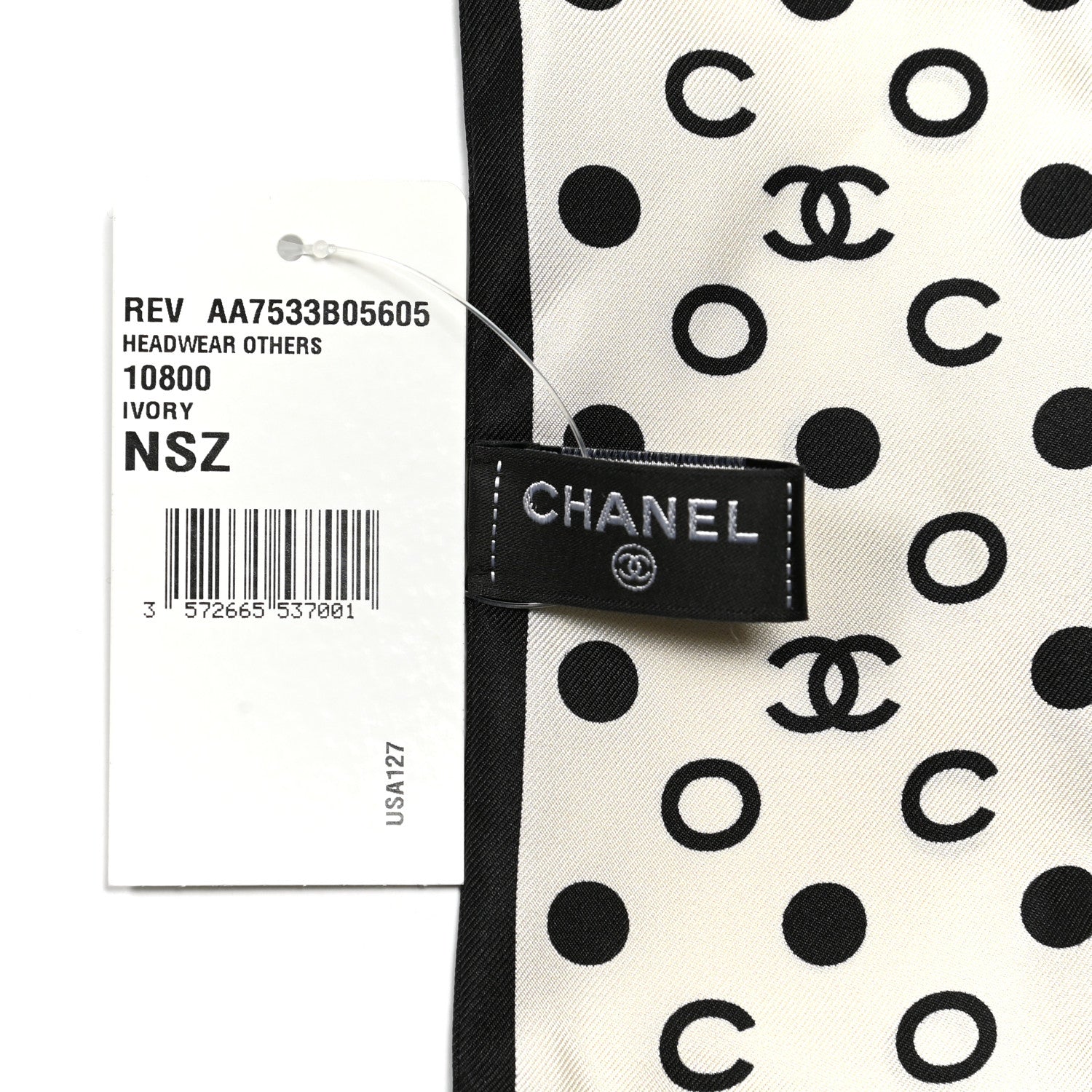 Chanel Silk Polka Dot CC Bandeau Scarf White Black 3 of 4