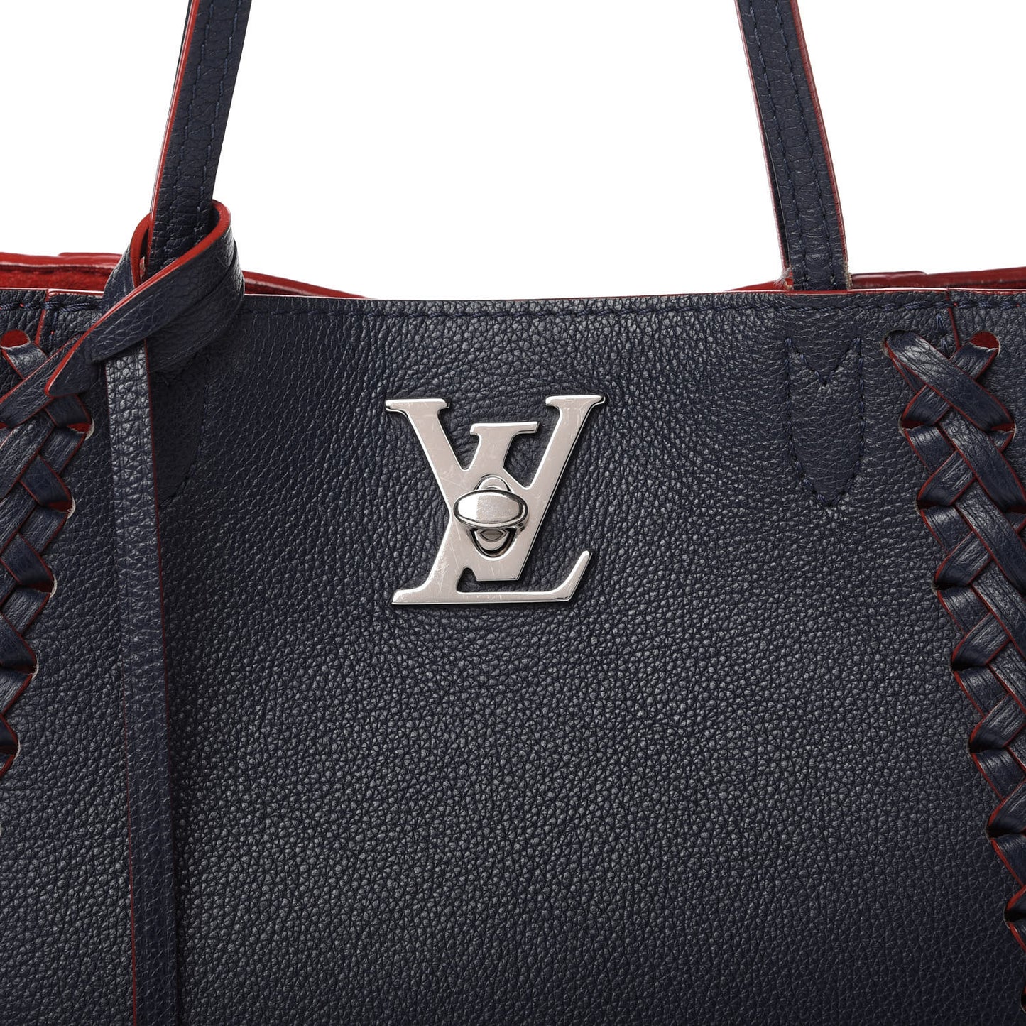 Calfskin Braided Lockme Cabas Marine Rouge