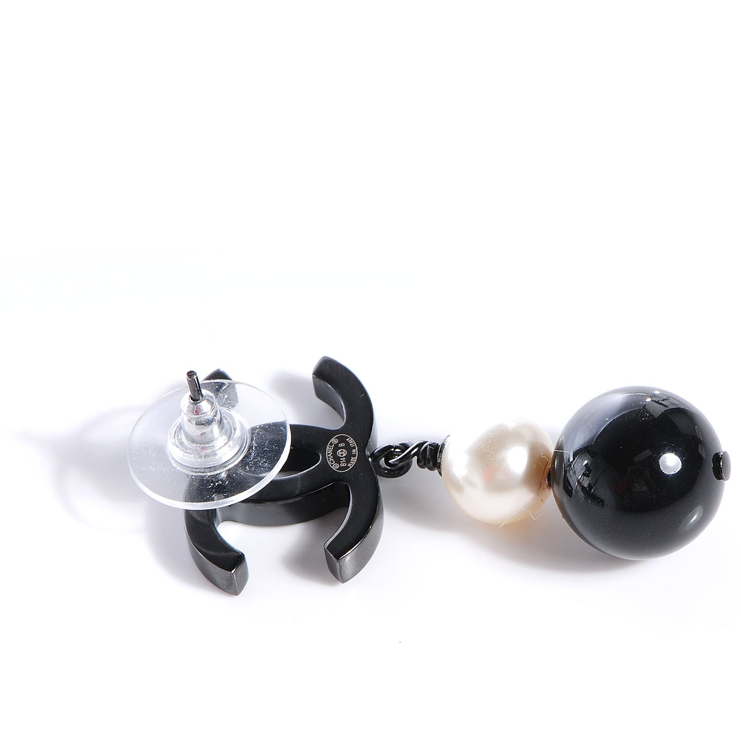 Chanel Ruthenium Pearl Bead CC Drop Earrings Black 3 of 5