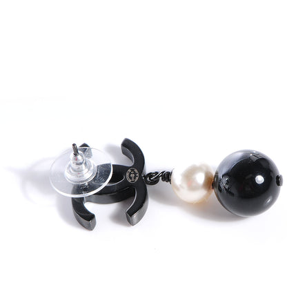 Chanel Ruthenium Pearl Bead CC Drop Earrings Black 3 of 5