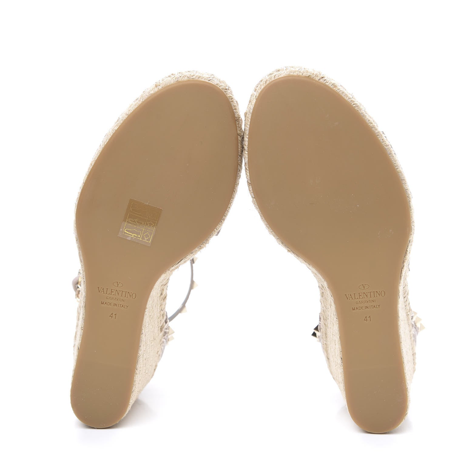 Valentino Garavani Grained Calfskin Rockstud Ankle Strap Espadrille 15/105mm Wedge Sandals 41 Poudre Natural 5 of 8