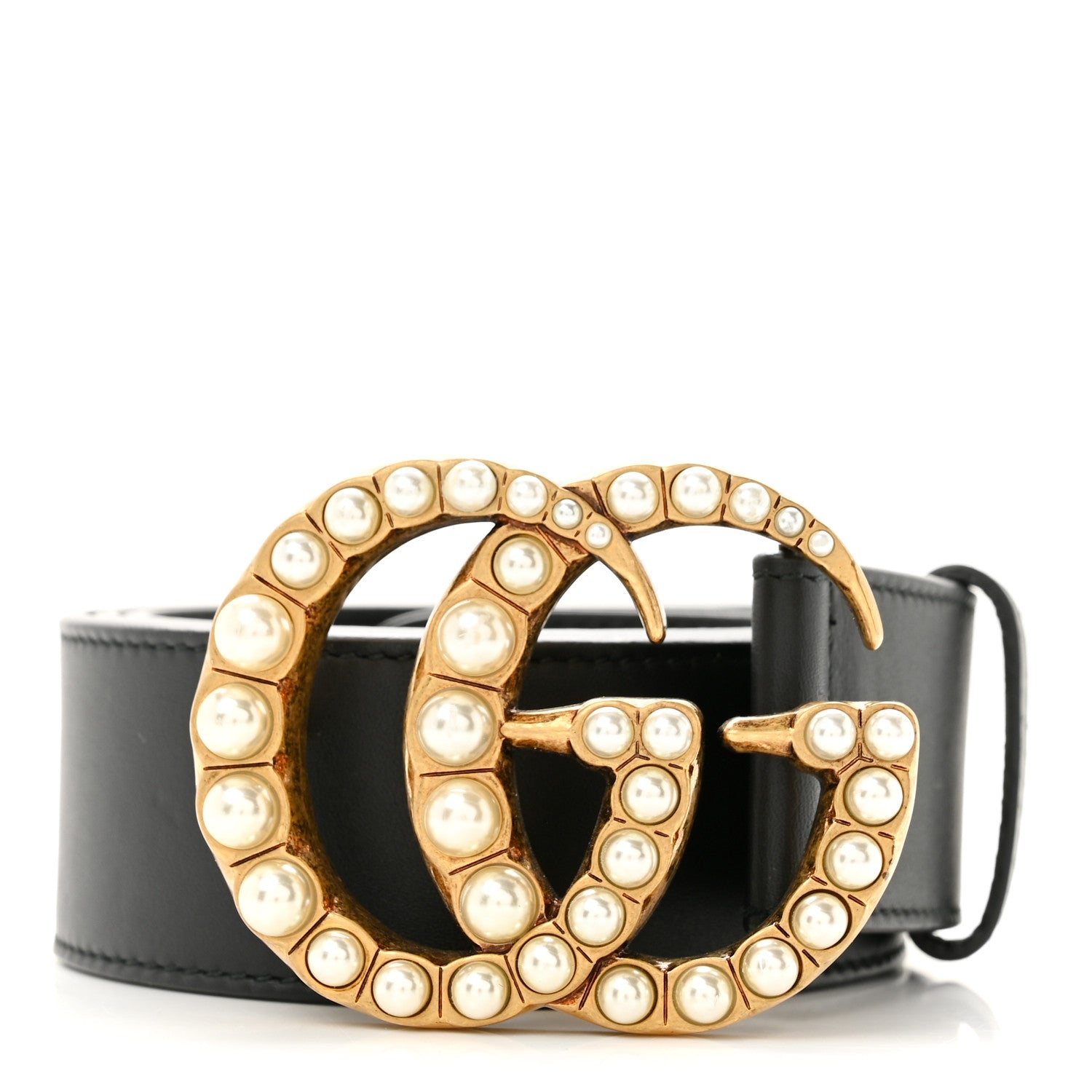 Gucci Moon Calfskin Pearl Double G 40mm Belt 90 36 Black Cream 1 of 7