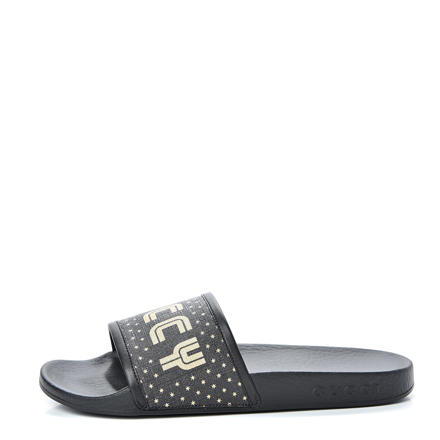 Gucci X SEGA Supreme Canvas GUCCY Stars Womens Slide Sandals 36 Black Gold 1 of 8