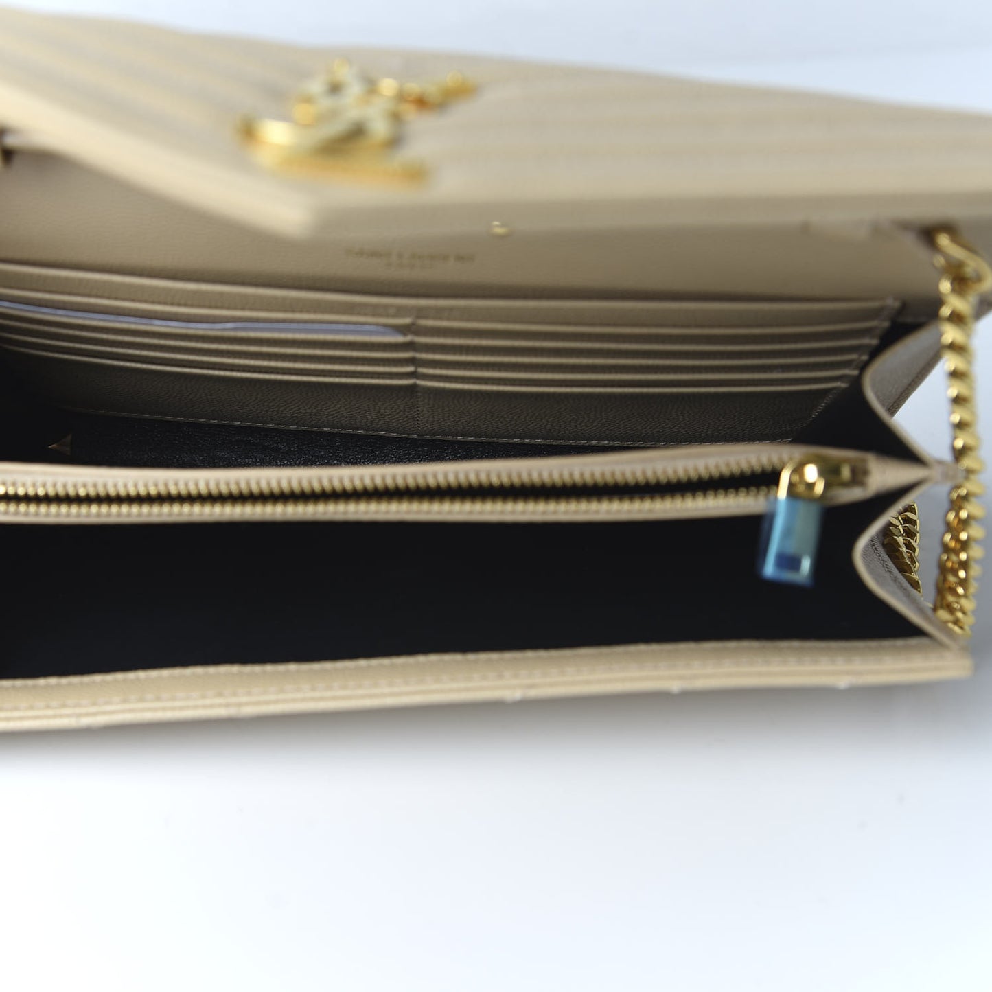Grain De Poudre Matelasse Chevron Monogram Chain Wallet Nude Powder