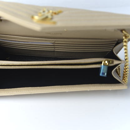 Saint Laurent Grain De Poudre Matelasse Chevron Monogram Chain Wallet Nude Powder 5 of 10