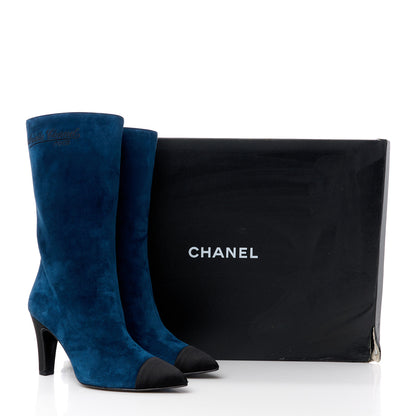 Chanel Suede Calfskin Satin Gabrielle Cap Toe Short Boots 35.5 Royal Blue Black 10 of 10