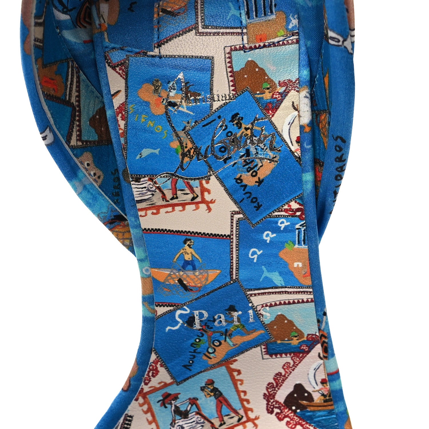 Christian Louboutin Crepe Satin Greekaba Du Desert 100 Sandal 38 Blue Multicolor 7 of 7
