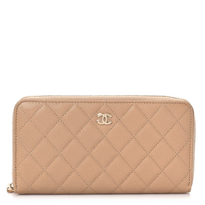 Chanel Caviar Quilted Long Zip Around Wallet Beige 1 of 10