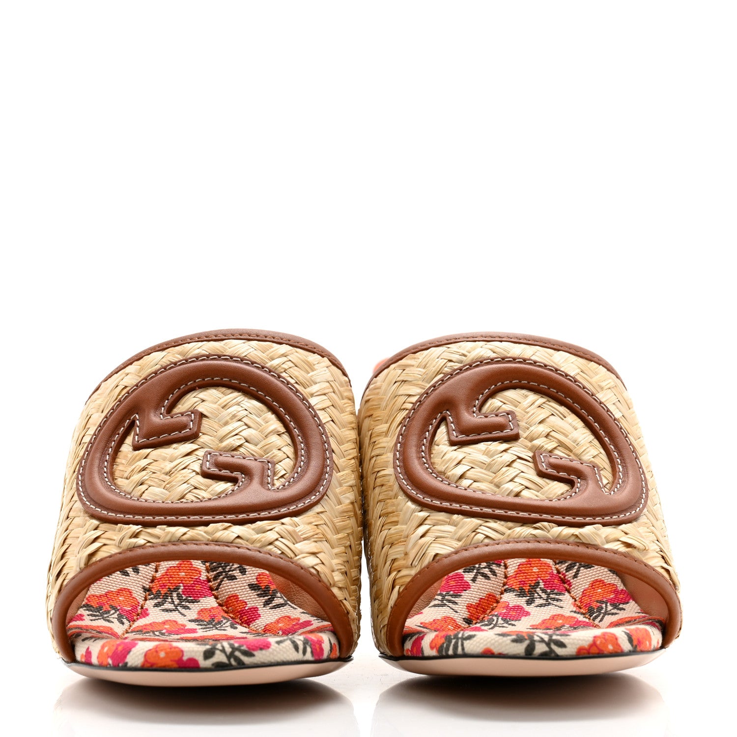 Gucci Raffia Malaga Kid Interlocking G Sandals 37 Palmi Naturale Harness Brown 2 of 9