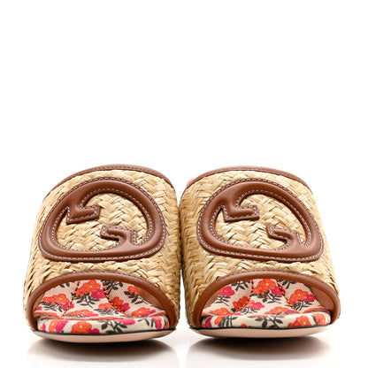 Gucci Raffia Malaga Kid Interlocking G Sandals 37 Palmi Naturale Harness Brown 2 of 9