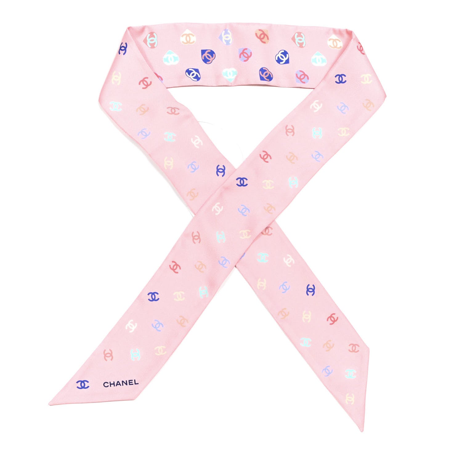 Chanel Silk Heart CC Slim Bandeau Scarf Pink 1 of 4