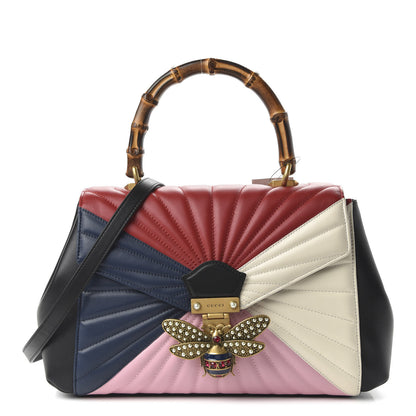 Gucci Calfskin Bamboo Trapuntata Queen Margaret Top Handle Bag Blue Agata Hibiscus Red Mystic White Sugar Pink 1 of 11