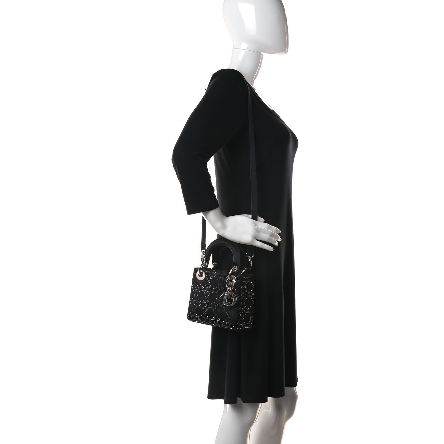 Satin Crystal Cannage Mini Lady Dior Black