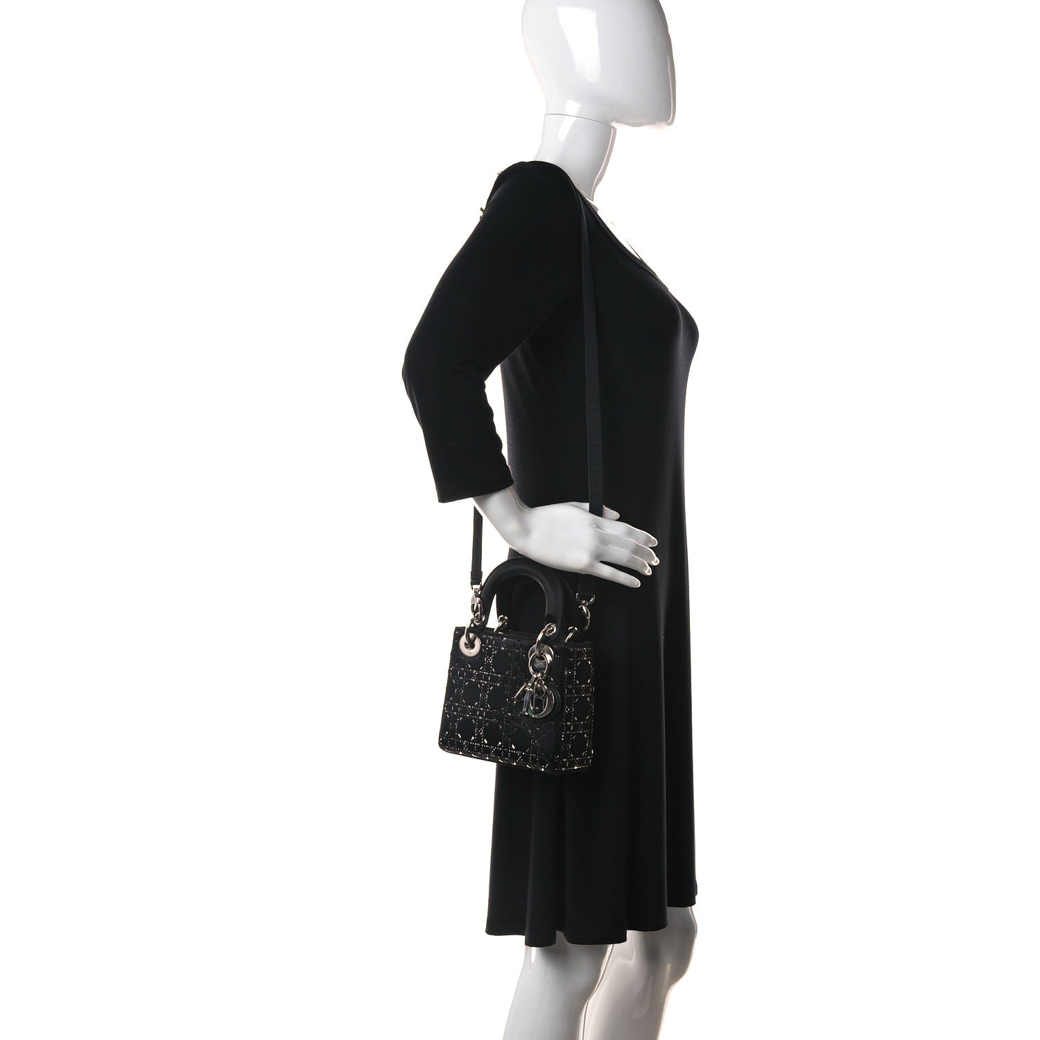 Christian Dior Satin Crystal Cannage Mini Lady Dior Black 3 of 12