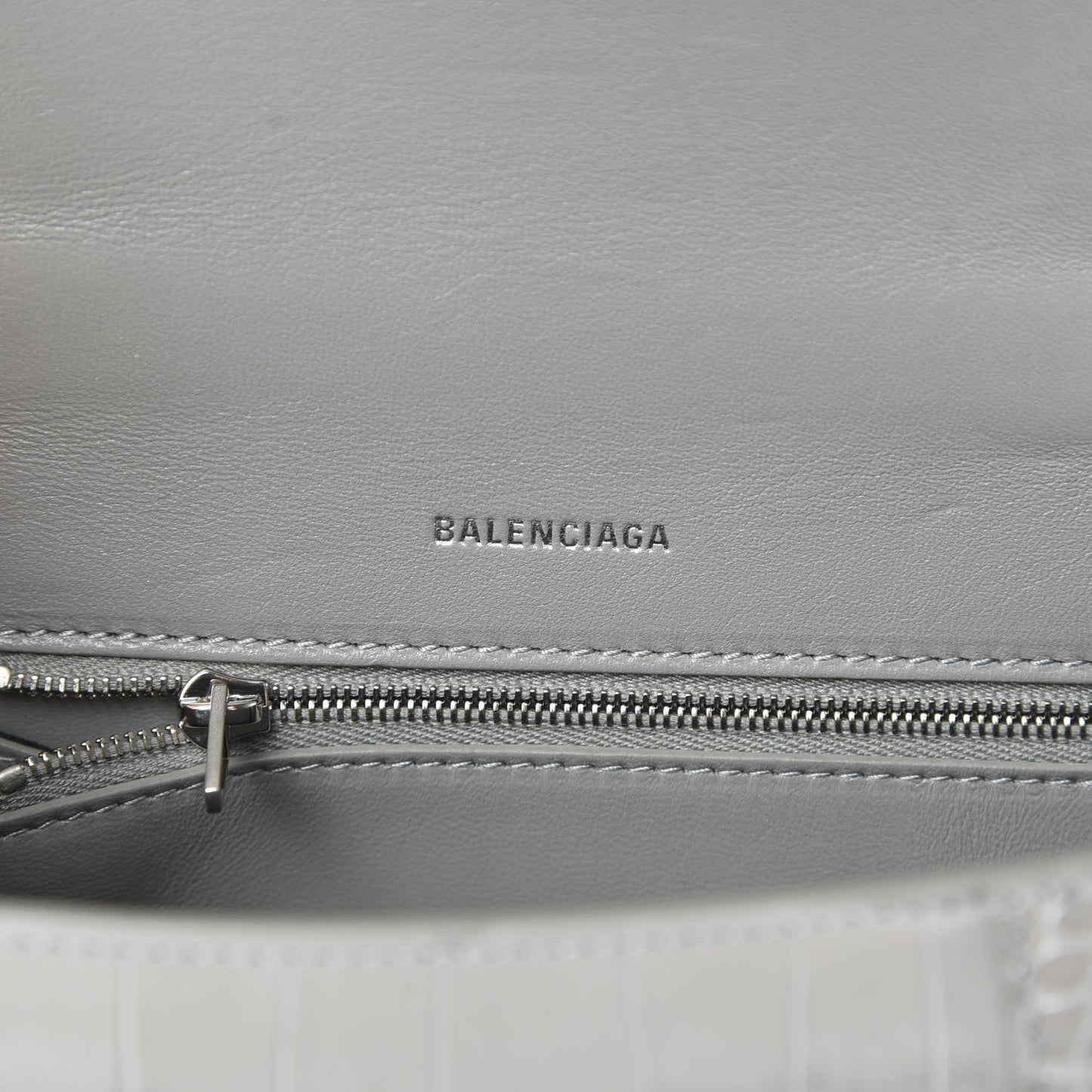 Calfskin Crocodile Embossed Small Hourglass Top Handle Bag Grey