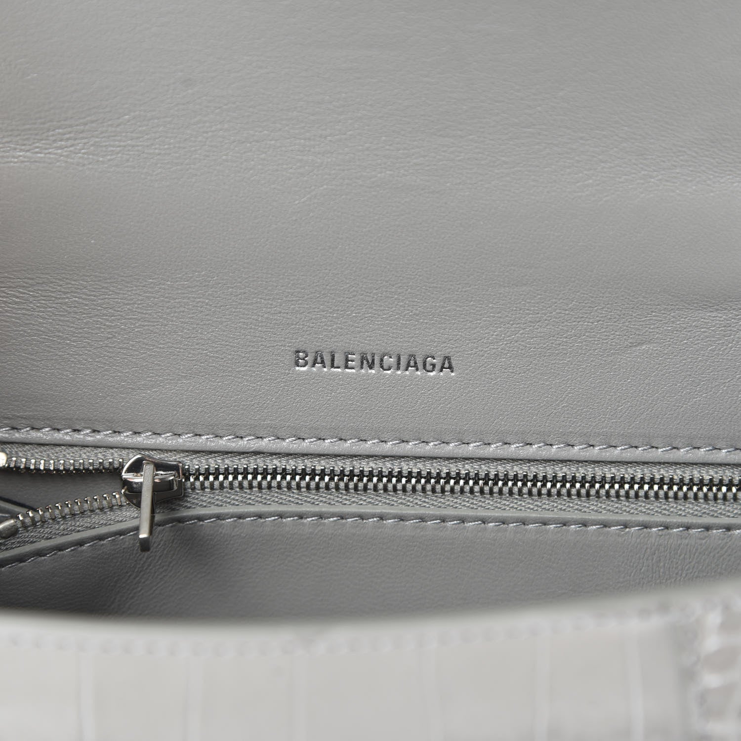 Balenciaga Calfskin Crocodile Embossed Small Hourglass Top Handle Bag Grey 6 of 11