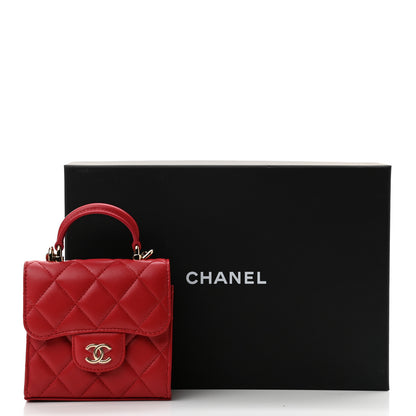 Chanel Lambskin Quilted Top Handle Flap Clutch With Chain Red 11 of 11