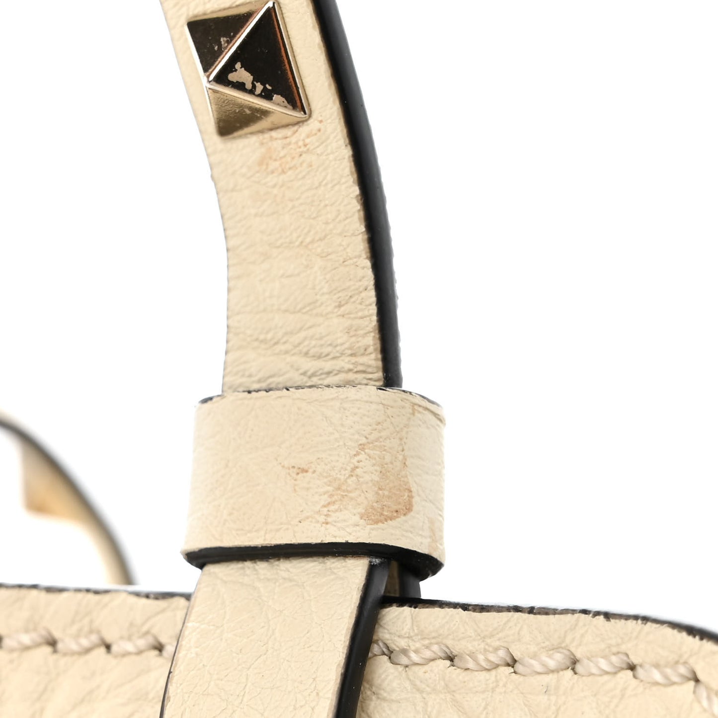 Pebbled Calfskin Mini Rockstud Tote Ivory