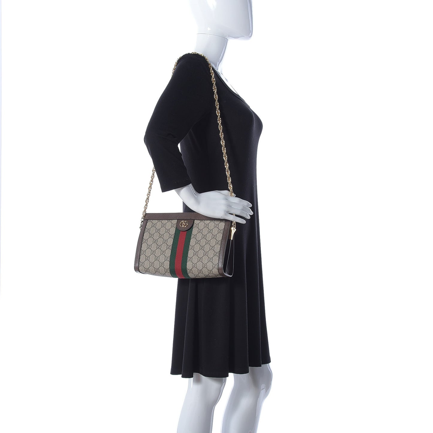 GG Supreme Monogram Web Small Ophidia Chain Shoulder Bag Brown