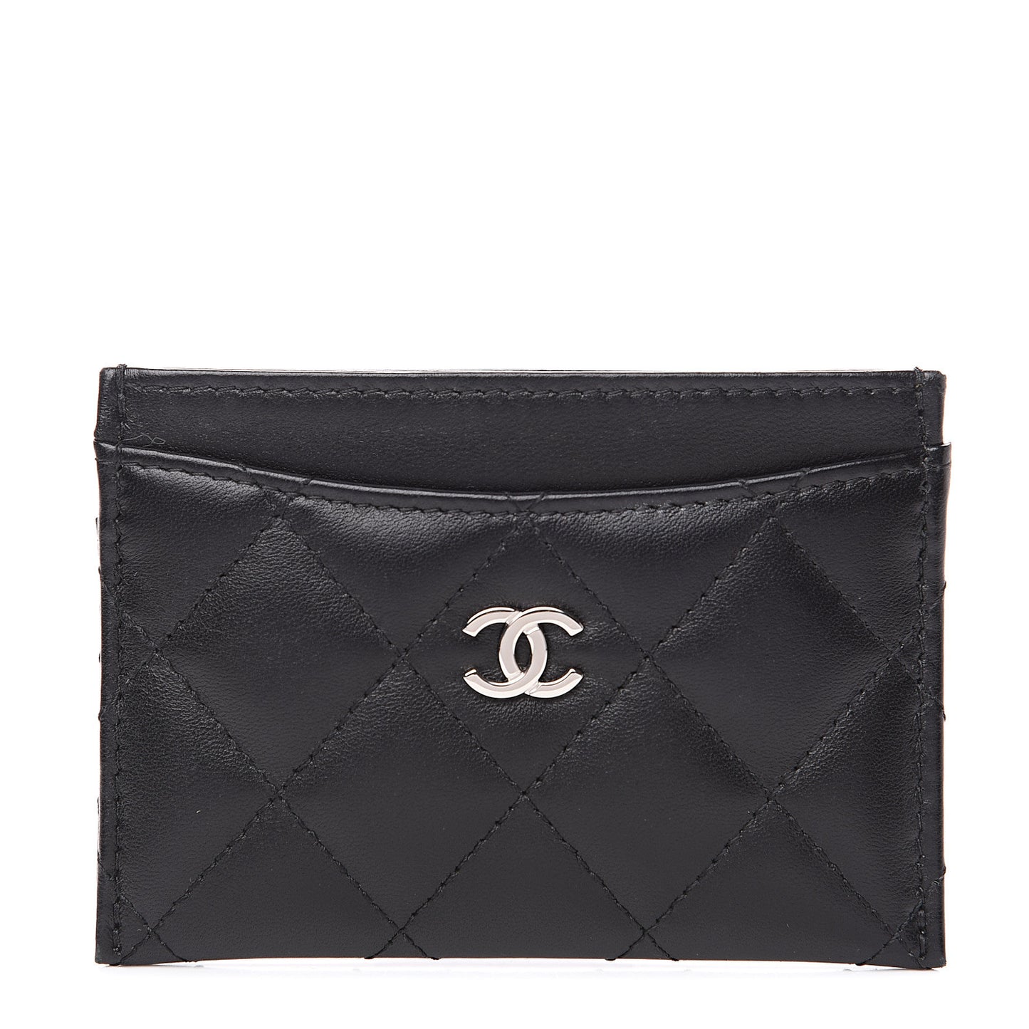 Lambskin Quilted Card Holder Black