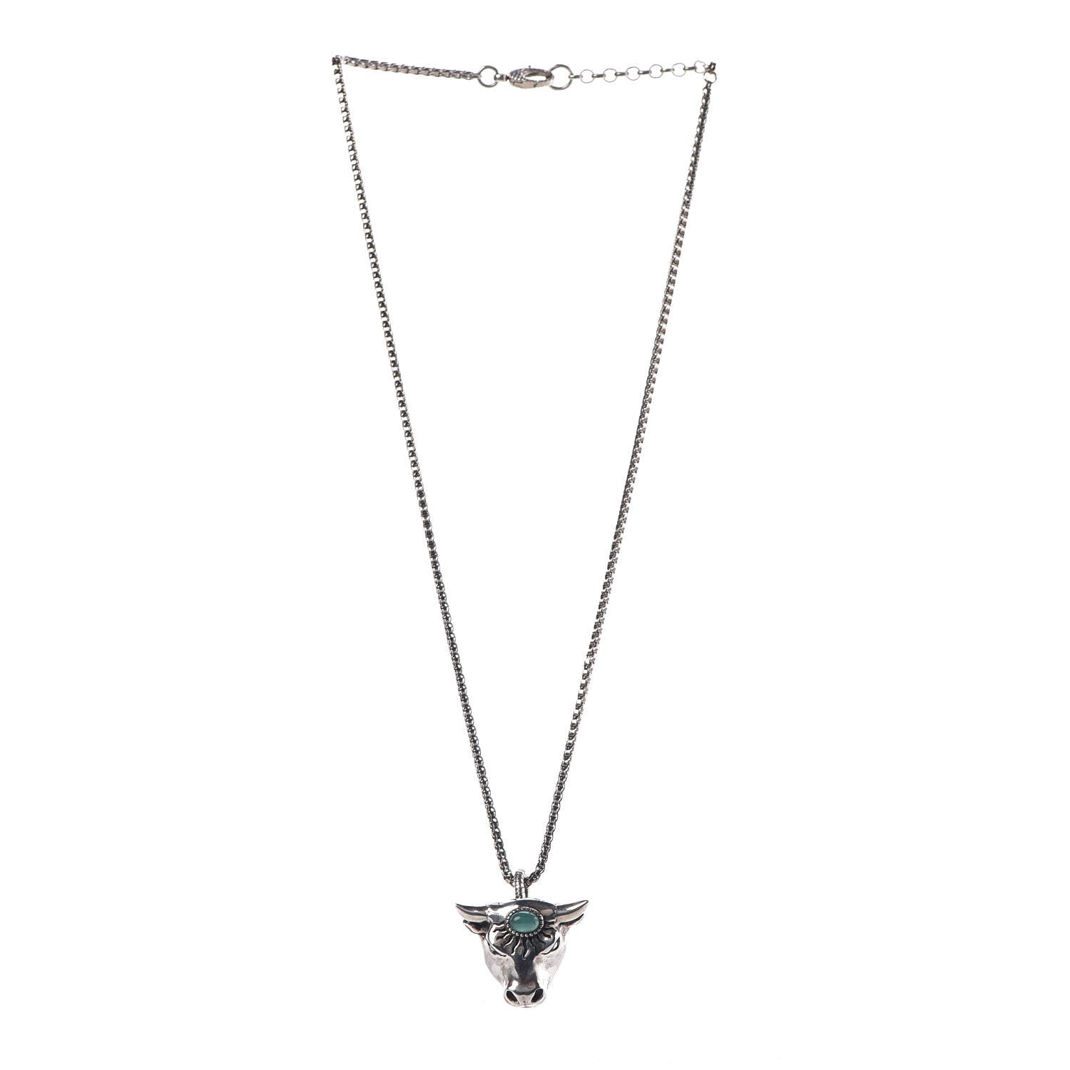 Gucci Sterling Silver Glass Anger Forest Bull Head Necklace Green 3 of 8