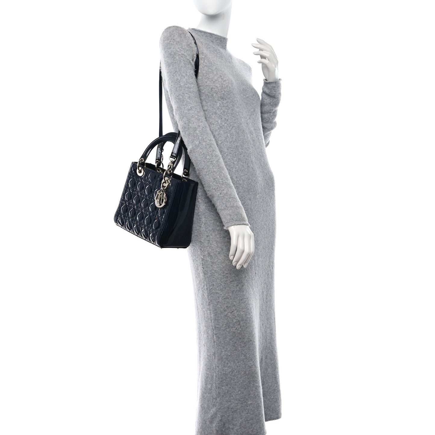 Patent Cannage Medium Lady Dior Navy Blue