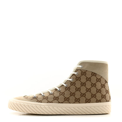 Gucci Monogram Suede Mens Tortuga High Top Sneakers 10 Beige Ebony Oatmeal Mystic White 1 of 9