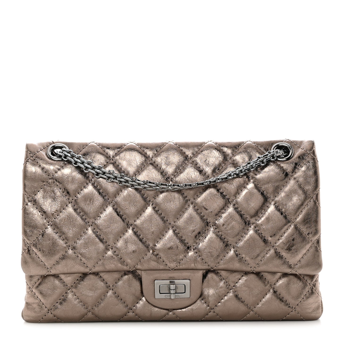 Metallic Aged Calfskin Quilted 2.55 Reissue 226 Flap Dark Silver