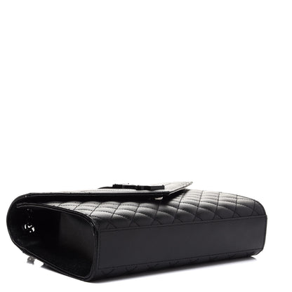 Saint Laurent Grain De Poudre Textured Mixed Matelasse Triquilt Medium Monogram Satchel Black 4 of 13