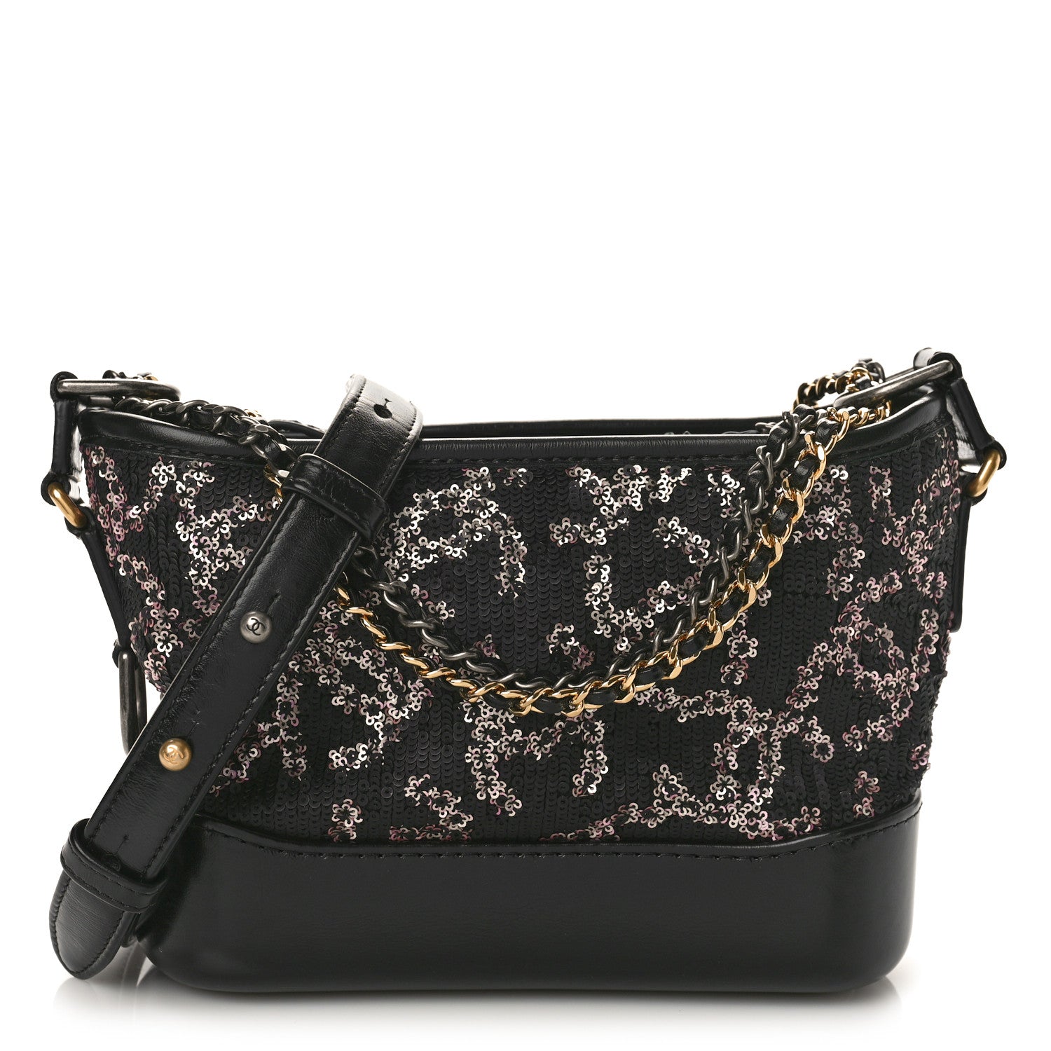 Chanel Sequin Calfskin Small Gabrielle Hobo Black Gold 1 of 9