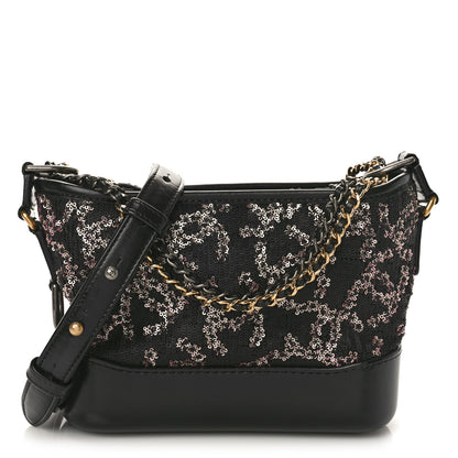 Chanel Sequin Calfskin Small Gabrielle Hobo Black Gold 1 of 9